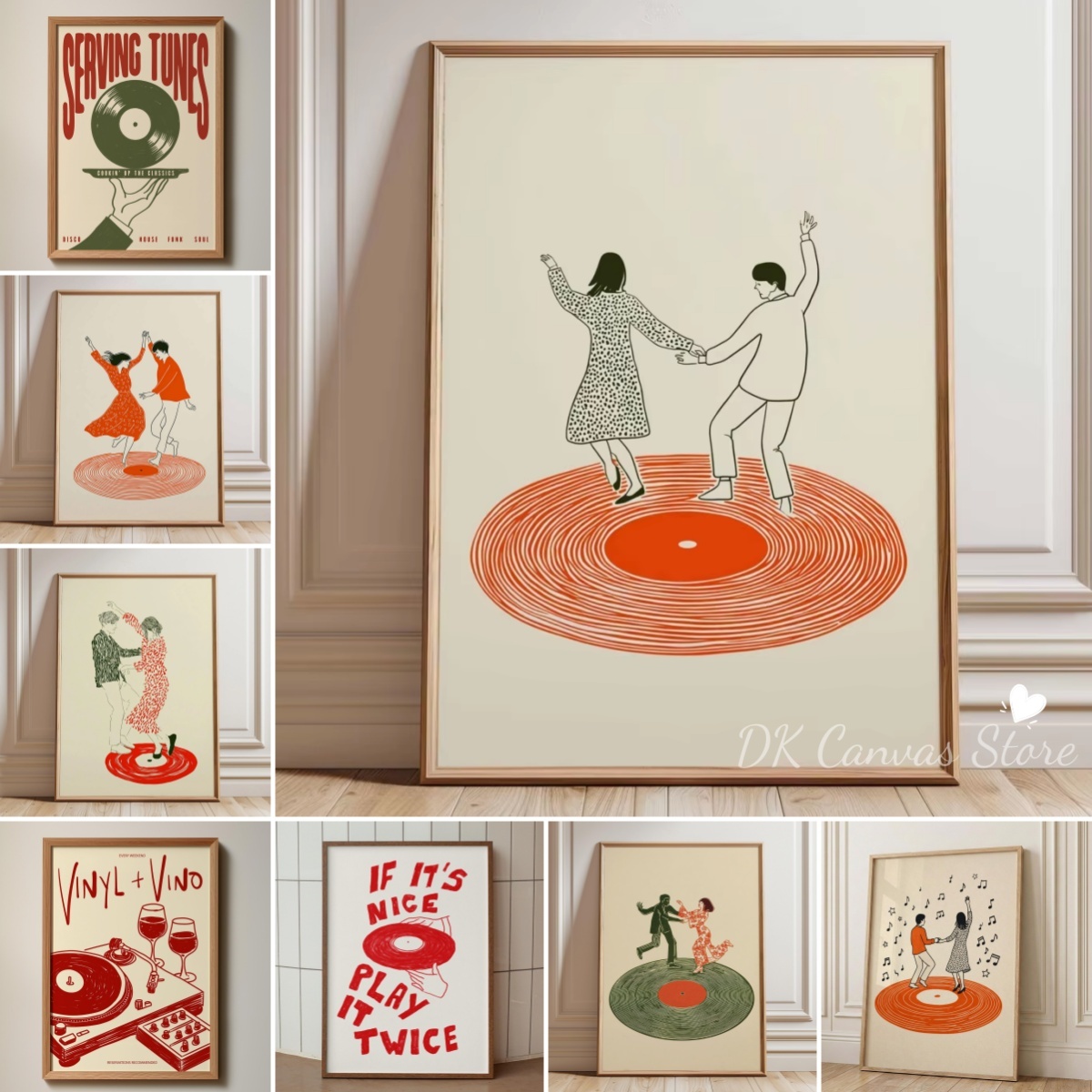 Home Decor Aesthetic Pinterest - Retro Record Player Dancing Couple Canvas