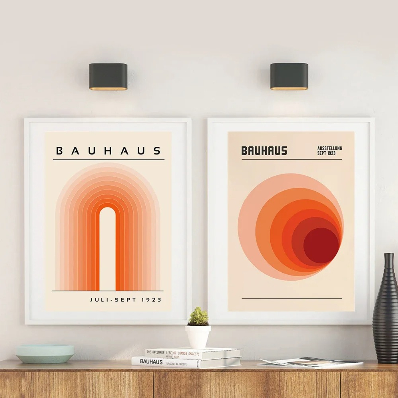 Home Decor Orange - Orange Bauhaus Retro Art Prints Exhibition