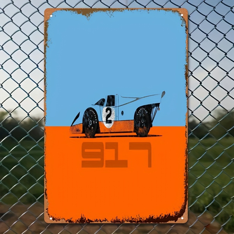 Home Decor Orange - Racing Car Metal Tinplate Wall Art