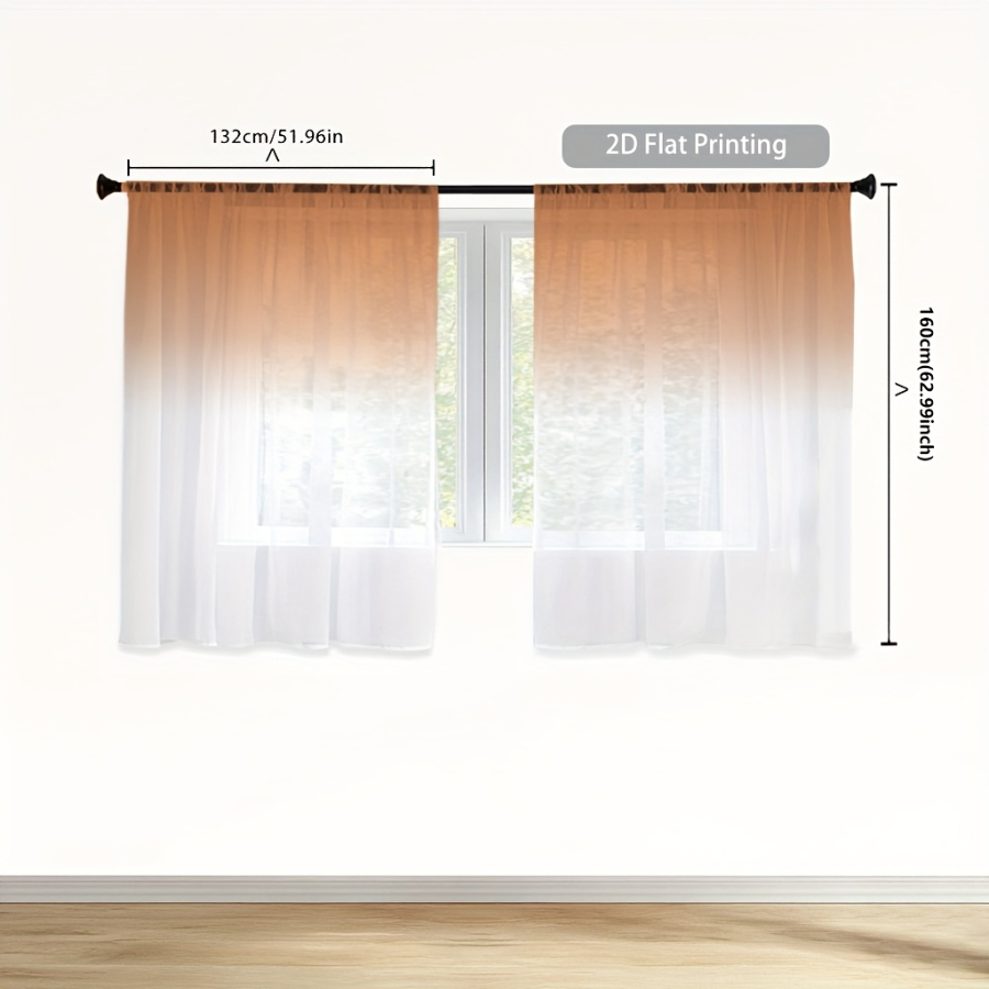 Home Decor Orange - 2PCS Digital Print Sheer Curtain, Orange