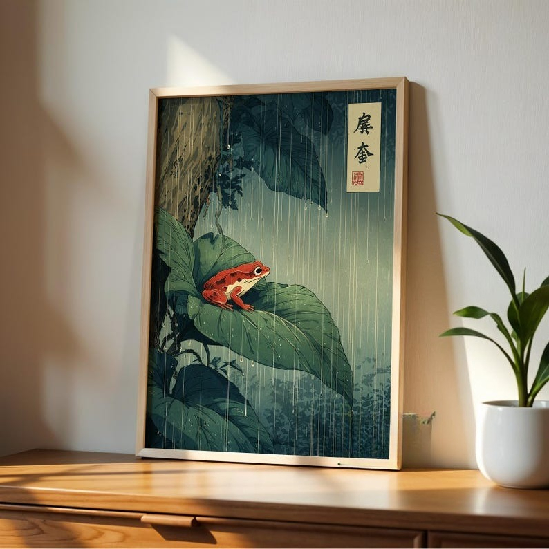 Home Decor Aesthetic Pinterest - 1pc Japanese Frog Canvas Wall Art,