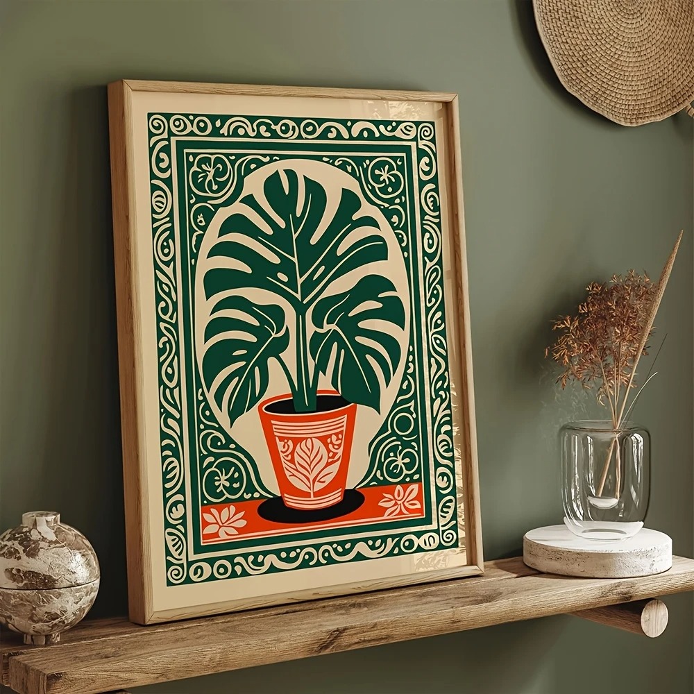 Home Decor Aesthetic Pinterest - Bohemian Monstera Plant Canvas Print Retro