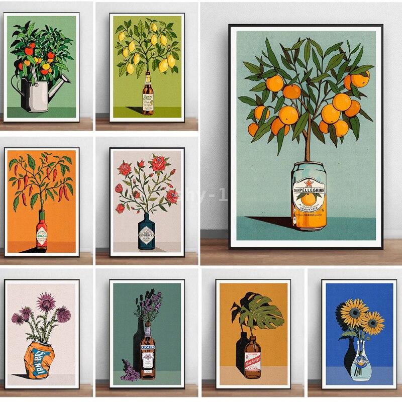 Home Decor Orange - Modern Citrus Wall Art Lemon Orange