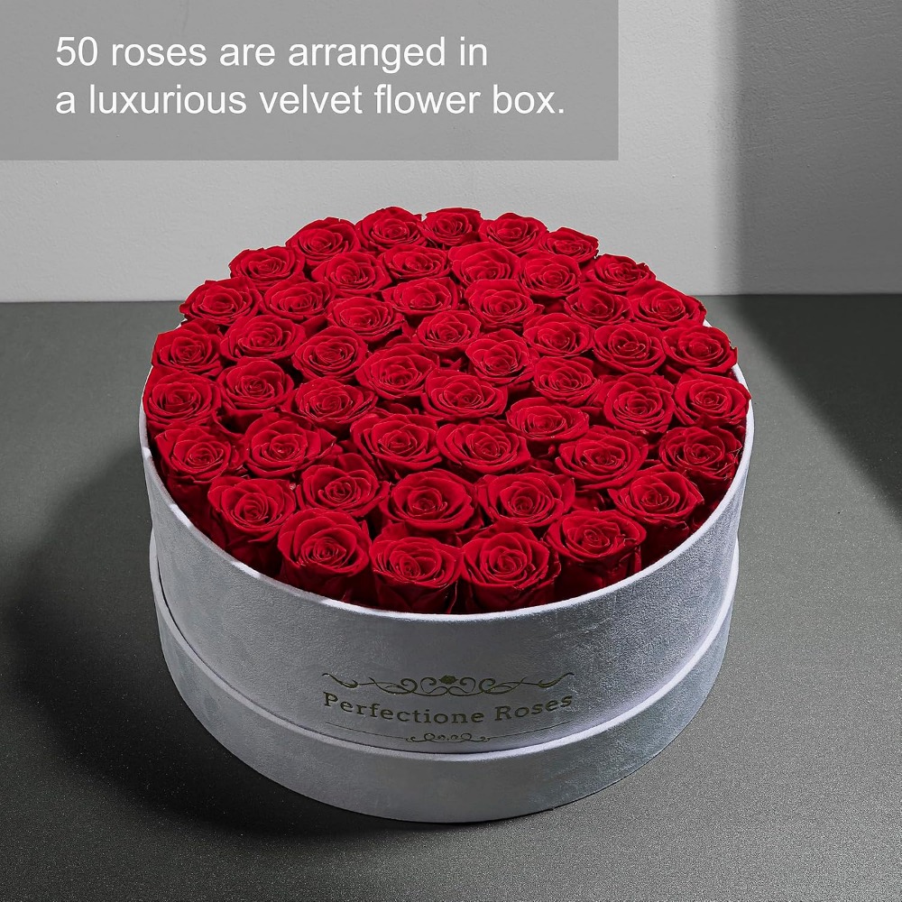 50 Velvet Box Roses, Preserved - đánh giá và giá Home Decor Tulip