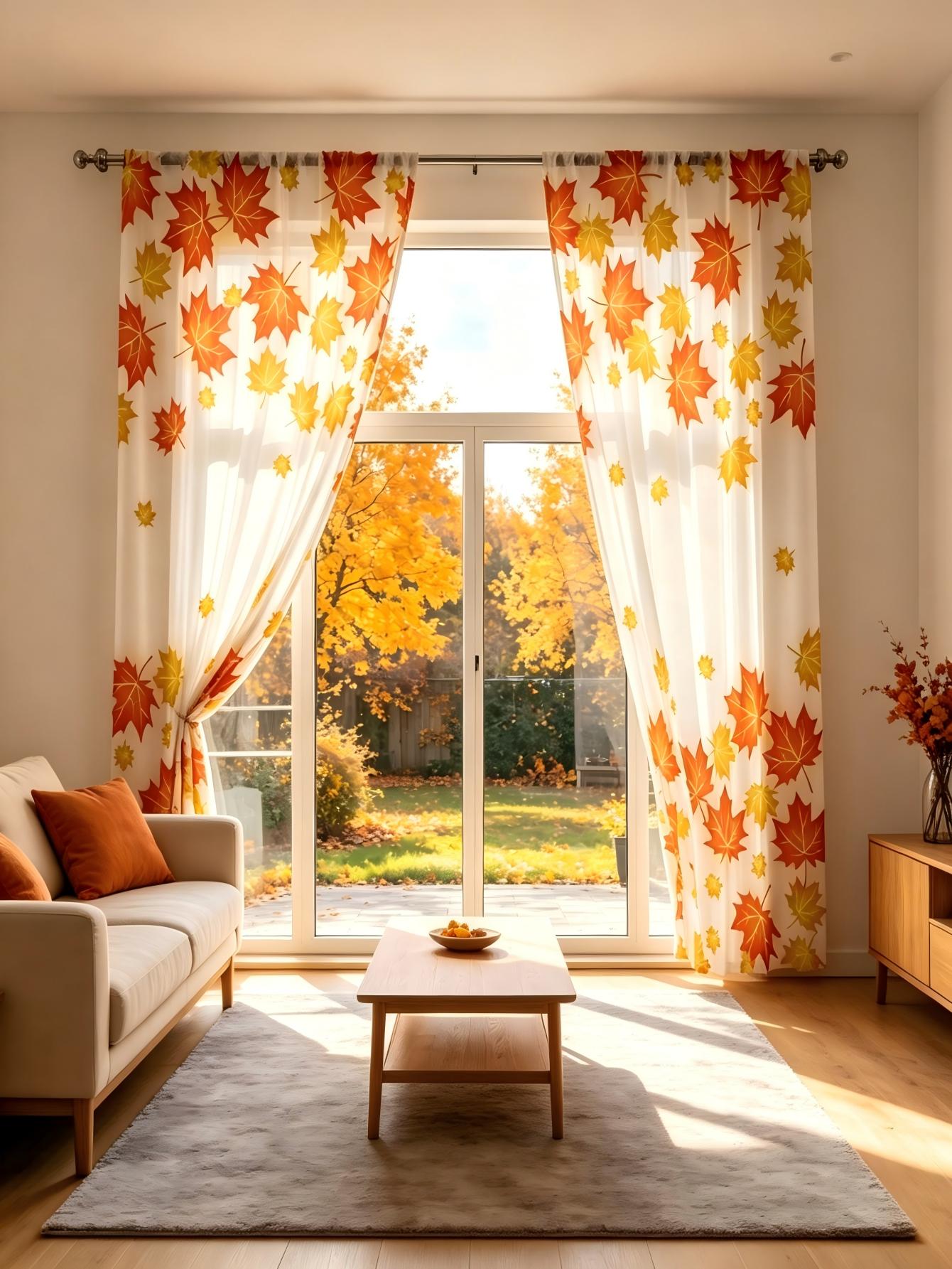 2PCS Digital Print Sheer Curta - đánh giá và giá Home Decor Orange