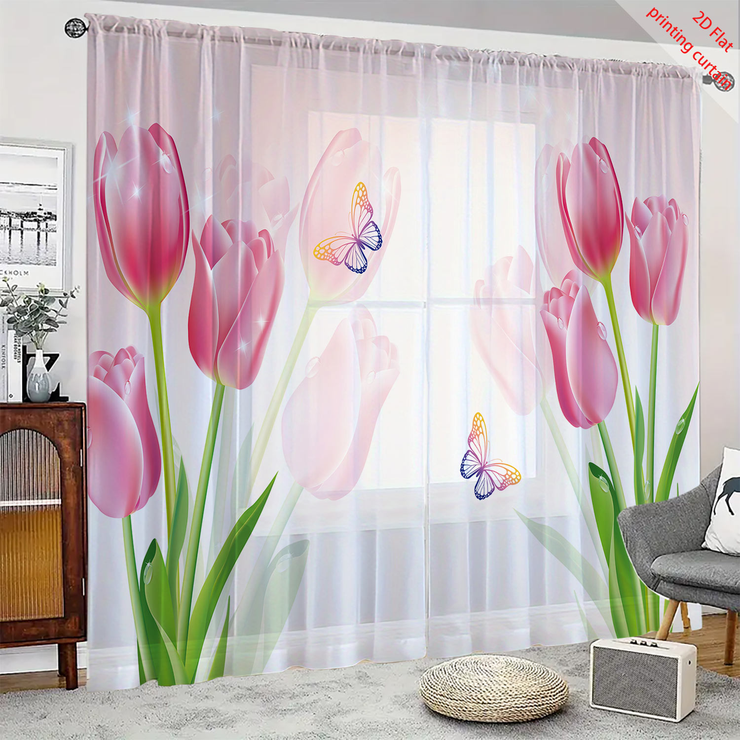 Pink tulip print transparent g - đánh giá và giá Home Decor Tulip