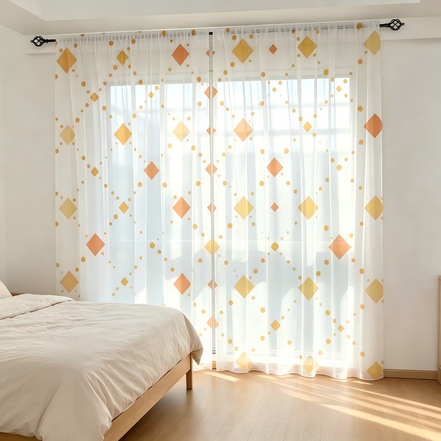 2PCS Digital Print Sheer Curta - đánh giá và giá Home Decor Orange