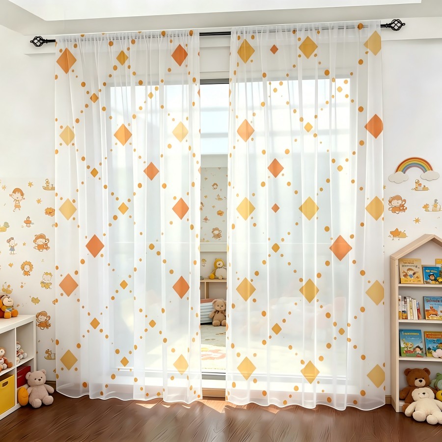 2PCS Digital Print Sheer Curta - đánh giá và giá Home Decor Orange