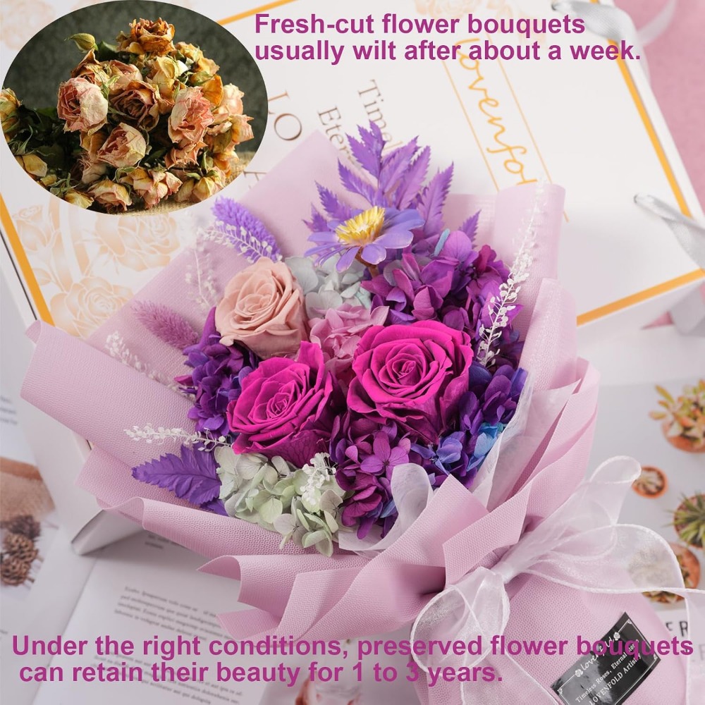 Preserved Purple Rose Bouquets - đánh giá và giá Home Decor Tulip